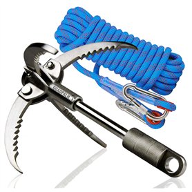 QUADPALM Grappin et corde de 10 m – Crochet de survie multifonction robuste – Corde d'escalade – 4 griffes pliables en acier ino