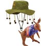 Mega_Jumble® Chapeau australien avec bouchons en liège et kangourou gonflable de 70 cm - Qualité supérieure - Vert/marron