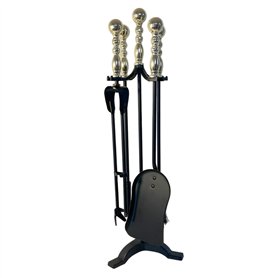 Ensemble de 5 accessoires de cheminée en métal avec poignée en laiton | Comprend support