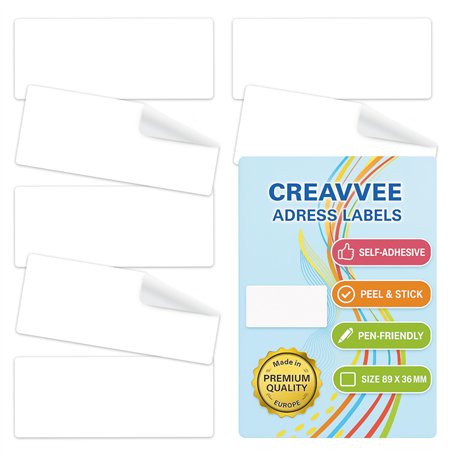 Creavvee® Lot de 175 étiquettes d'adresse autocollantes blanches 89 mm x 36 mm - Faciles à écrire - Adhésif puissant