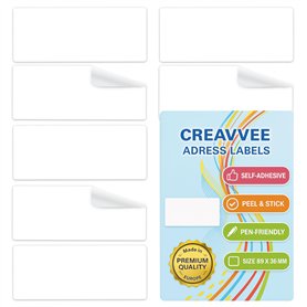 Creavvee® Lot de 210 étiquettes d'adresse blanches autocollantes 89 mm x 36 mm - Faciles à écrire - Adhésif puissant