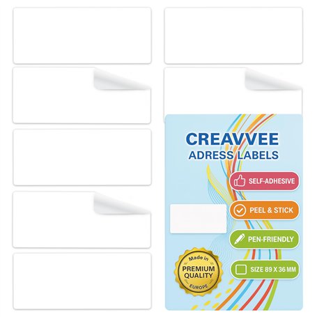 Creavvee® Lot de 210 étiquettes d'adresse blanches autocollantes 89 mm x 36 mm - Faciles à écrire - Adhésif puissant