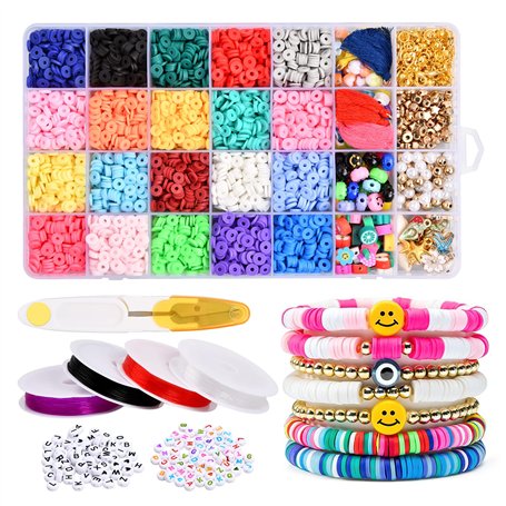 Yuknees Perles Heishi 5200Pcs Perle Plate Kit Perle pour Bracelet avec Perles Lettres Alphabet Perles pour Bijoux Collier Boucle