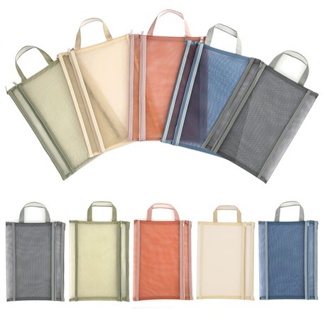 Belle Vous (Pack de 10) Pochette Plastique Zippée en Maille Assorties - Protege Document A4-5 Couleurs - Pochette Document Voyag