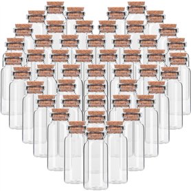 BELLE VOUS Lot de 50 Mini Fioles Vides en Verre avec Bouchons en Liège - 10 ml - Mini Pot en Verre Hermetique - Bonbonnière Mari