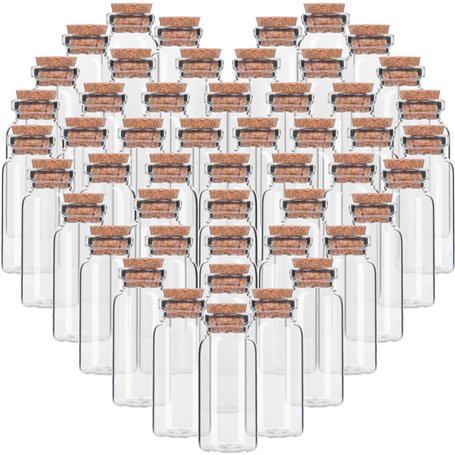 BELLE VOUS Lot de 50 Mini Fioles Vides en Verre avec Bouchons en Liège - 10 ml - Mini Pot en Verre Hermetique - Bonbonnière Mari