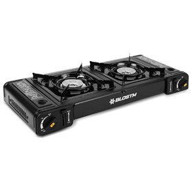 BLOSTM Réchaud de camping portable à gaz – Réchaud de camping à double brûleur avec système d'allumage automatique et contrôle d