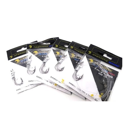 HAWKRIDGE Rig Pro Series – 5 paquets de 3 hameçons taille 1/0 de qualité commerciale – Idéal pour la pêche en mer et en rivage