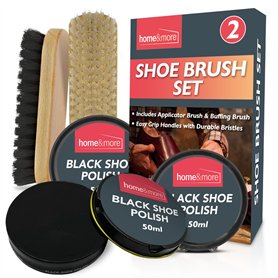 Lot de 2 brosses à chaussures et 3 cirages noirs