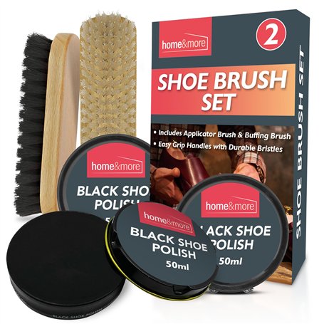 Lot de 2 brosses à chaussures et 3 cirages noirs