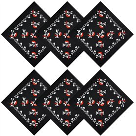 volumoon Lot de 6 Bandanas Noirs avec Motif Tête de Mort Blanche