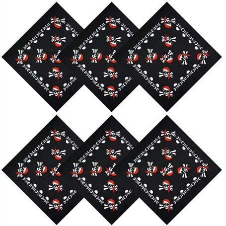 volumoon Lot de 6 Bandanas Noirs avec Motif Tête de Mort Blanche