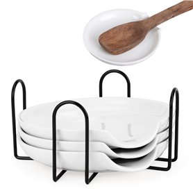 Belle Vous (Lot de 4) Repose Cuillère Cuisine en Céramique Blanche - 13