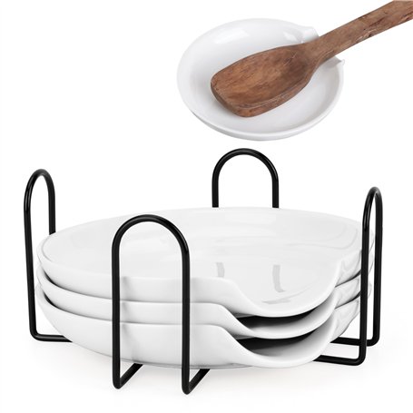 Belle Vous (Lot de 4) Repose Cuillère Cuisine en Céramique Blanche - 13