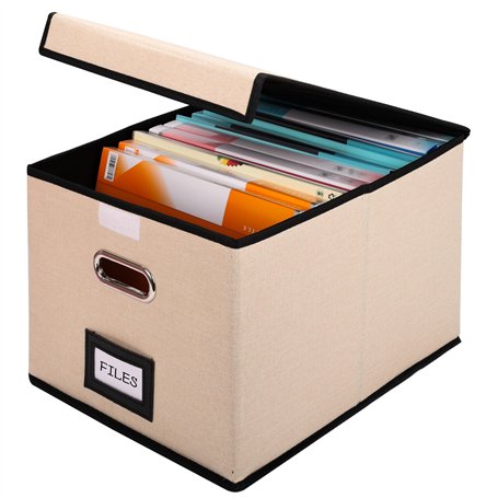 BELLE VOUS Boite de Rangement de Dossiers A4 - Couvercle et Etiquette - 31 x 37 x 25cm Boîte Tissu Pliable - Boîte à Documents D