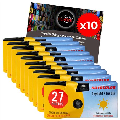 Appareil photo jetable avec appareil photo Novocolor à usage unique 27 poses et carte de conseils pour photographie Clikoze (10