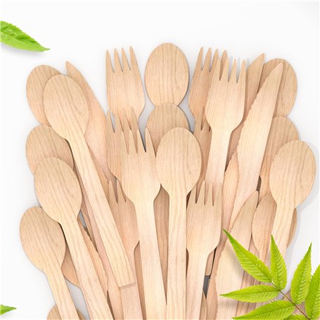 Gilorra Lot de 250 couverts jetables en bois [100 fourchettes