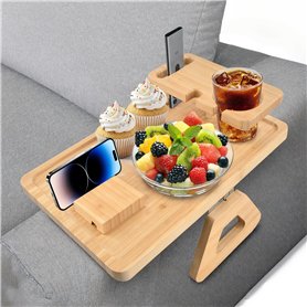 Mapille Plateau Accoudoir Canapé en Bambou Grande Capacité Plateau de Canapé à Clipser Pliable Table Bras de Canapé avec Porte t