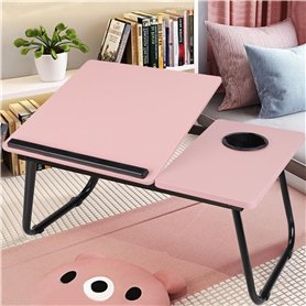 Gald Bureau pliable réglable pour ordinateur portable avec porte-gobelet – Support portable en bois pour étude