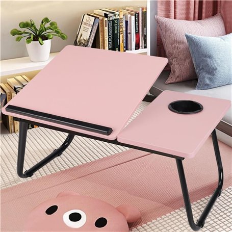 Gald Bureau pliable réglable pour ordinateur portable avec porte-gobelet – Support portable en bois pour étude
