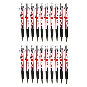LILAJ Lot de 20 stylos à bille rétractables drapeau Union Jack