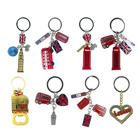 LILAJ Lot de 6 chaînes porte-clés souvenir de Londres - Icônes britanniques - Cabine téléphonique