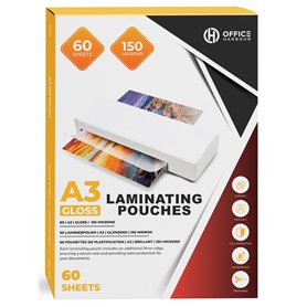 Pochettes de plastification A3 – 60 feuilles | 150 microns | Finition brillante | Étanches