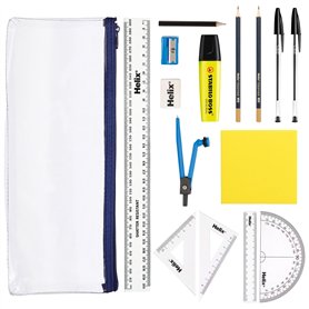 Ensemble de papeterie pour la rentrée scolaire – Trousse transparente pour examens avec stylos
