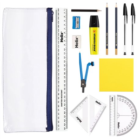 Ensemble de papeterie pour la rentrée scolaire – Trousse transparente pour examens avec stylos