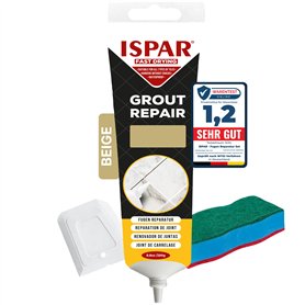 ISPAR Mortier de jointoiement beige 250 g – Enduit prêt à l'emploi pour carrelage avec spatule – Réparation des joints dans la s