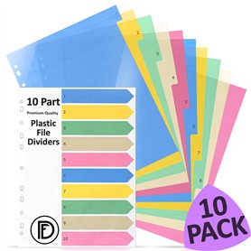 DocFeedz Lot de 10 intercalaires en plastique A4 avec papier d'index couleur pastel avec trous pré-perforés pour la maison