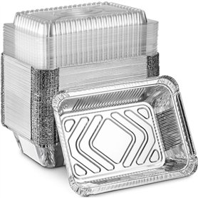 Lot de 50 plateaux alimentaires jetables en aluminium avec couvercles en plastique de 500 ml - Réutilisables - Idéal pour le bar