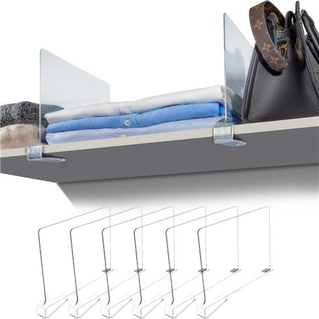 CATITA 6 Séparateurs dÉtagères en Acrylique - Lot pour Organiser Placard et Dressing - Diviseurs Ajustables