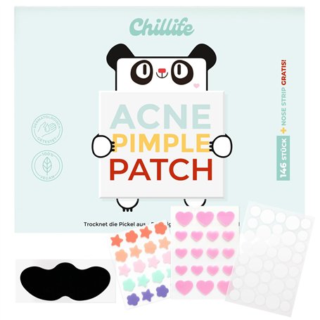 Chillife Lot de 146 Patch bouton contre l'acné avec bande de nez adhésive I Pimple patch
