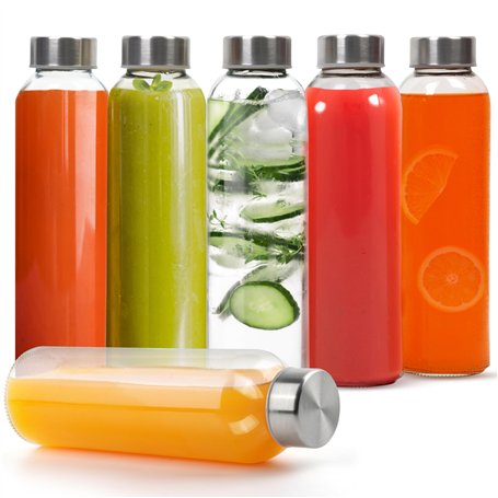 Winter Shore Bouteille Verre 500ml Réutilisable avec Bouchon [Lot de 6] - Gourde Verre Étanche pour Jus