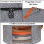 Winter Shore Boite Chapeau Ronde Grise - Grand Organisateur de Chapeaux Pliable avec Fermeture Éclair, Fenêtre Transparente, Poi