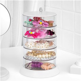 Winter Shore Rangement Accessoires Cheveux à 5 Niveaux & Rotation à 360° - Organisateur de Bijoux Transparent en Plastique pour