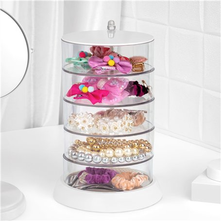 Winter Shore Rangement Accessoires Cheveux à 5 Niveaux & Rotation à 360° - Organisateur de Bijoux Transparent en Plastique pour