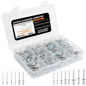 Winter Shore Rivets Aveugles Argentés 14 Tailles (Lot de 500) - Assortiment Rivets Pop pour Rivetage Manuel