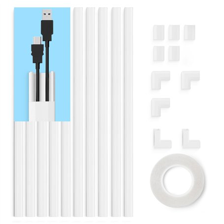 Winter Shore Kit Goulotte Passe Cable de 4m - Cache Cable Mural Blanc - Baguette Tire Fil Peignable pour Montage de TV Murale -