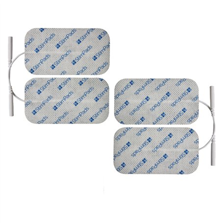 StimPads Lot de 4 électrodes EMS et TENS - 50 x 90 mm - Avec connecteur universel à broche de 2 mm - Électrodes adhésives fiable