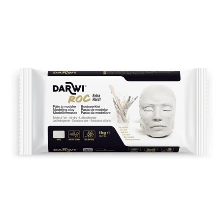 DARWI - DA0831000000C - Un Pain de Pâte à Modeler Naturelle - Malléable - séchage à l'air libre - Blanc - 1 KG - Prête à l'emplo
