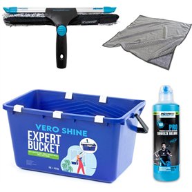 Vero Shine Kit de Nettoyage de Vitres – Ensemble avec Raclette à Vitres 35 cm