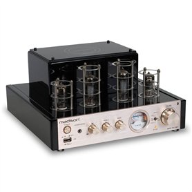 MADISON - MAD-TA10BT - Amplificateur stéréo à Tubes avec Un Design Vintage avec Bluetooth - 2 x 25W - Rose Gold brossé