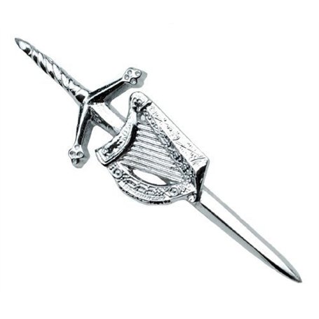 Pin’s harpe celtique irlandaise et écossaise et kilt finition chromée pour mariage et enterrement de vie de garçon