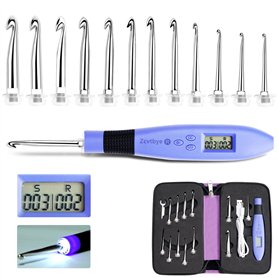 Ensemble de Crochets Ergonomiques avec LED et Compteur de Points Numérique - Kit avec 12 Aiguilles Interchangeables pour Crochet