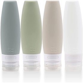 Lot de 4 flacons de voyage étanches en silicone Approuvé par la TSA sans BPA Flacon de rangement souple et réutilisable pour sha