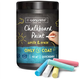 e-concreto Peinture Tableau 1 Litre Noir + Craie + Agitateur en Bois | Séchage Rapide | Transforme les murs en tableau