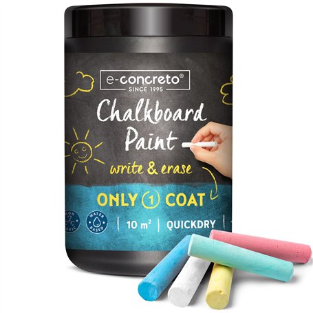e-concreto Peinture Tableau 1 Litre Noir + Craie + Agitateur en Bois | Séchage Rapide | Transforme les murs en tableau