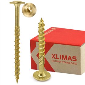 KLIMAS Vis à bois - Vis à tête plate - de charpente à tête plate pour construction en construction bois - Jaune - 8x160 mm